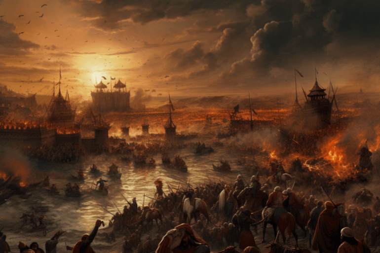 Battles of the Seventh Crusade ,Battle of Mansurah credit: midjourney المصدر : الجزيره / ميدجورني