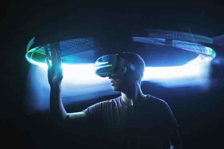 Man in Virtual Reality - stock photo