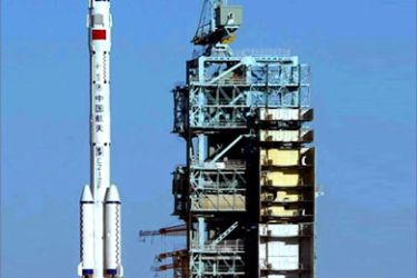 This file photo dated 15 October 2003 shows a Long March CZ-2F rocket carrying the manned craft 'Shenzhou V' being launched into space from the Jiuquan launch center.