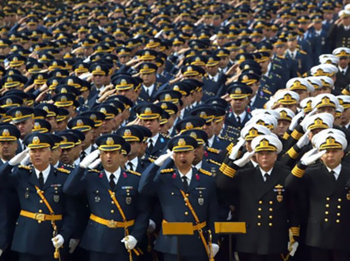 AFP/ Turkish Army soldiers take part in march in a military parade during the celebration of the Republic day in Ankara, 29 October 2007.