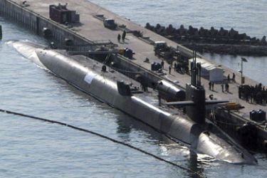 USS Ohio, a US guided missile submarine, is docked at a South Korean naval base in Busan, about 420 km (262 miles) southeast of Seoul,