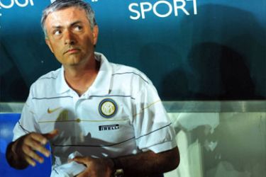 Intermilan's new coach Portuguese Jose Mourinho looks on during their Tim Cup trophy football match against Juventus on July 29, 2008 in Turin.