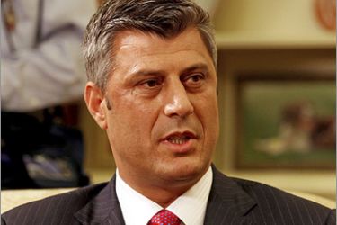 epa01420243 Prime Minister of Kosovo Hashim Thaci during a meeting with U.S. President George W. Bush (unseen) in the Oval Office the White House in Washington, D.C. USA 21