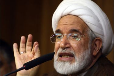 File picture dated May 25, 2009 shows Mehdi Karroubi, defeated Iranian reformist presidential candidate and former parliament speaker, speaking during a press conference in Tehran.