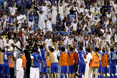 r_Saudi Arabia's Al Hilal players celebrate after their AFC Champions League match against Uzbekistan's Bunyodkor at King Fahad stadium in Riyadh May 12, 2010