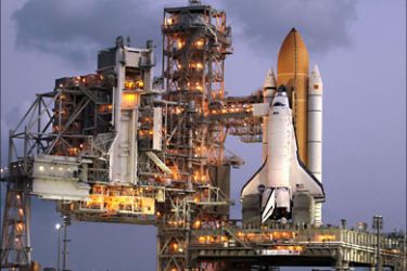 f_Space shuttle Discovery sits on launch pad 39 A at Kennedy Space Center on September 21, 2010 in Cape Canaveral, Florida. Space Shuttle Discovery is scheduled to have its last