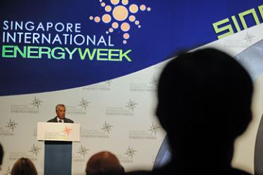 Saudi Arabia Minister of Petroleum and Mineral resources Ali al-Nuami delivers his speech at the Singapore Energy Summit dinner in Singapore on November 1, 2010.