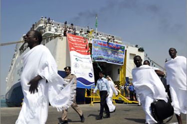 Muslims pilgrims from Sudan and Egypt arrive by ship at the Red Sea port city of Jeddah as Muslims from all over the world begin to arrive in Saudi Arabia to take part in the annual Hajj in the near by city of Mecca