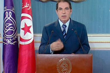 Tunisia's President Zine al-Abidine Ben Ali, seen in this video grab taken from Tunisian television, makes a televised address in Tunis January 10, 2011. President Ben Ali, facing the worst unrest of his more than two decades in office, blamed 'foreign parties' for the three weeks of unrest.