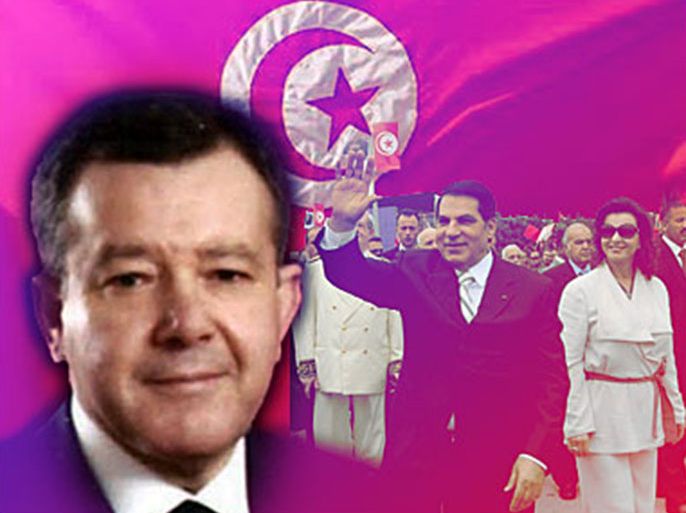 تصميم متضمنا صورة لرجل الأعمال التونسي كمال لطيف المتهم بالتحكم في السلطة من خلال حكومة ظل