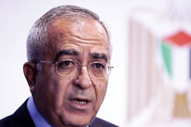 Palestinian Prime Minister Salam Fayyad speaks during a news conference in the West Bank city of Ramallah, in this file picture taken August 30, 2010.
