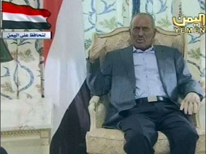 صورة الرئيس اليمني / علي عبد الله صالح - في كلمة للشعب اليمني من الرياض - المصدر التلفزيون اليمني