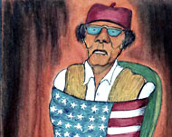 لوحة صامتة للفنان فتحي الشويهديتصوّر القذافي مقيدا بالعلم الأميركي (الجزيرة نت)