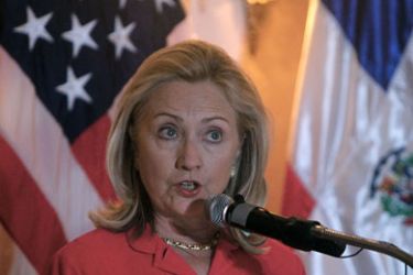 US Secretary of State Hillary Clinton speaks during a press conference at the US Embassy in Santo Domingo on October 5, 2011. Clinton on Wednesday called a decision by UNESCO's executive committee to back Palestine's bid to become a full