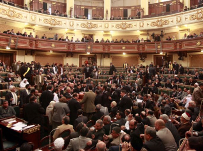 Egypt's newly-elected parliament meets for its first session in Cairo on January 23, 2012. Islamist MPs took centre stage as Egypt's parliament met for the first time since a popular uprising ousted Hosni Mubarak, while their supporters massed outside to cheer the historic event.