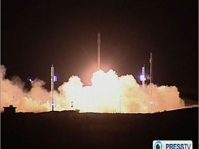 An image grab taken from a video broadcast on the English-language Iranian Press TV is said to show the launch of the "Navid" observation satellite into orbit, early
