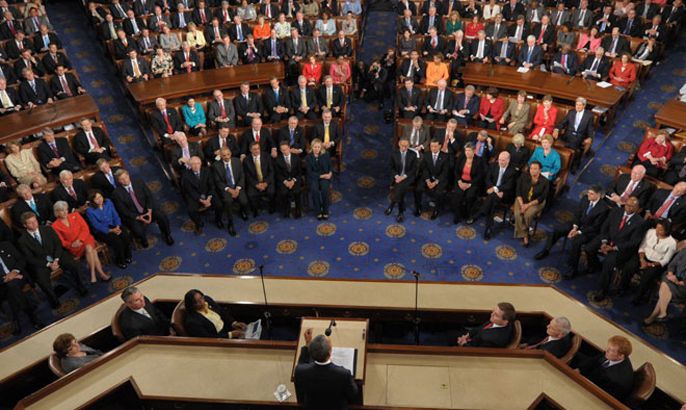 US President Barack Obama addresses a Joint Session of Congress about the US economy and job creation at the US Capitol in Washington, DC, September 8, 2011.