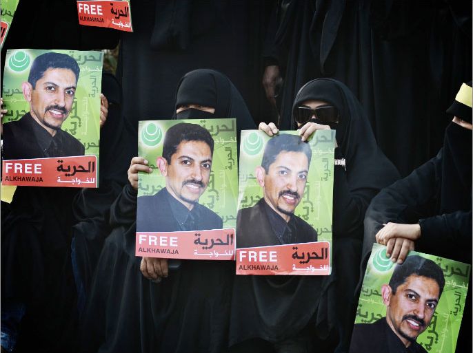 Bahraini Shiite Muslim women rally to show their solidarity with Abdul Hadi al-Khawaja (photos), a prisoner who began his hunger strike 74 days ago, in the village of Jidhafs, West Manama on April 24, 2012. AFP PHOTO/STR --BAHRAIN OUT--
