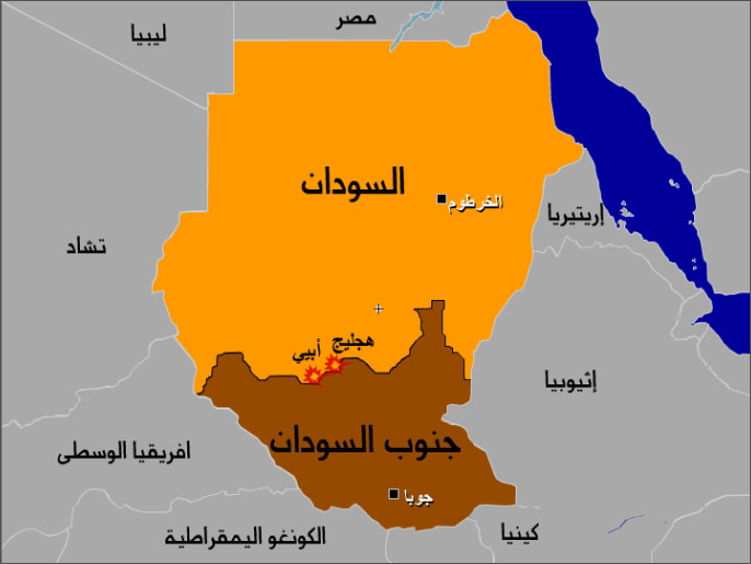 خريطة السودان وتظهر فيها منطقتا هجليج وأبيي (الجزيرة)