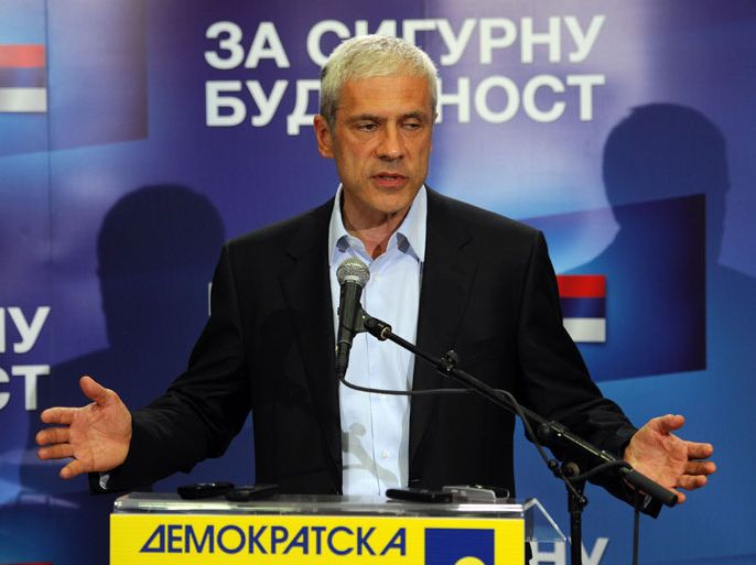 Serbian incumbent President Boris Tadic and leader of the Democratic Party (DS) addresses the media in Belgrade on May 6, 2012
