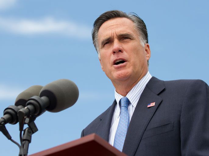 Republican presidential candidate Mitt Romney delivers remarks on the mass shooting in a movie theater in Colorado, during a campaign stop at Coastal Forest Products in Bow, New Hampshire, USA on 20 July 2012. EPA/Matthew Cavanaugh