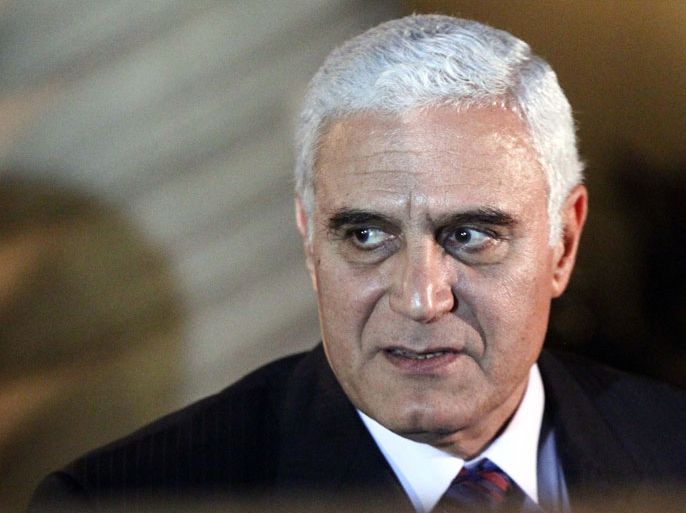 • Egyptian intelligence chief General Murad Muwafi is pictured at the end of a meeting between Palestinian Authority President Mahmud Abbas and his rival leader of Hamas, Khaled Meshaal, in Cairo on February 23, 2012. The meeting aimed at implementing the terms of a reconciliation deal they signed in the Egyptian capital in May, which called for an interim government and general elections in a year.