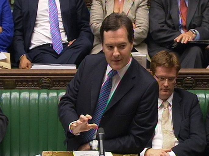 epa03296645 UK and Republic of Ireland Out. Chancellor George Osborne speaks to the House of Commons, London, Britain, 05 July 2012. Chancellor George Osborne and his opposite number Ed Balls were involved in angry exchanges as MPs debated proposals for an inquiry into the banking scandal. EPA/PA Wire UK and Republic of Ireland Out EDITORIAL USE ONLY