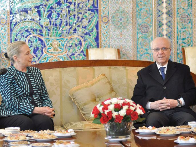 S Secretary of State Hillary Clinton (L) meets with Algerian Forein Minister Mourad Medelci, in Algiers, Algeria, 25 February 2012. After attending the friend of Syria conference in Tunis on 24 February, Clinton in on a day visit to Algeria