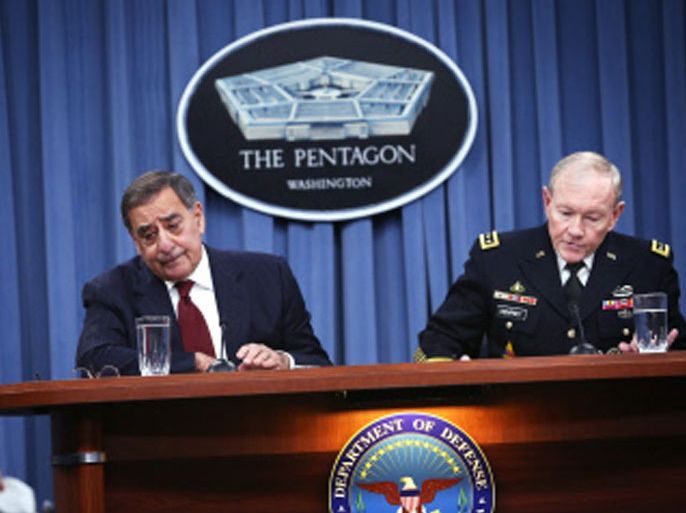 .S. Defense Secretary Leon Panetta (L) and Chairman of the Joint Chiefs of Staff Gen. Martin Dempsey participate in a news briefing at the Pentagon January 10, 2013 in Arlington, Virginia. Panetta and Dempsey announced that the Pentagon will begin reversible sequester preparations including pulling back military maintenance not critical to immediate missions, freezing civilian hiring and other steps against a possible $45 billion spending cut that could be in effect in March. Alex Wong/Getty Images/AFP== FOR NEWSPAPERS, INTERNET, TELCOS & TELEVISION USE ONLY ==