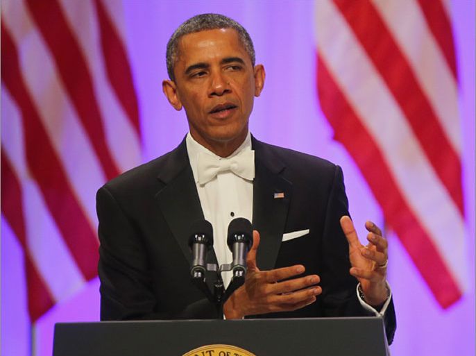 HINGTON, DC - JANUARY 21: U.S. President Barack Obama speaks during the Commander-In-Chief's Inaugural Ball January 21, 2013 in Washington