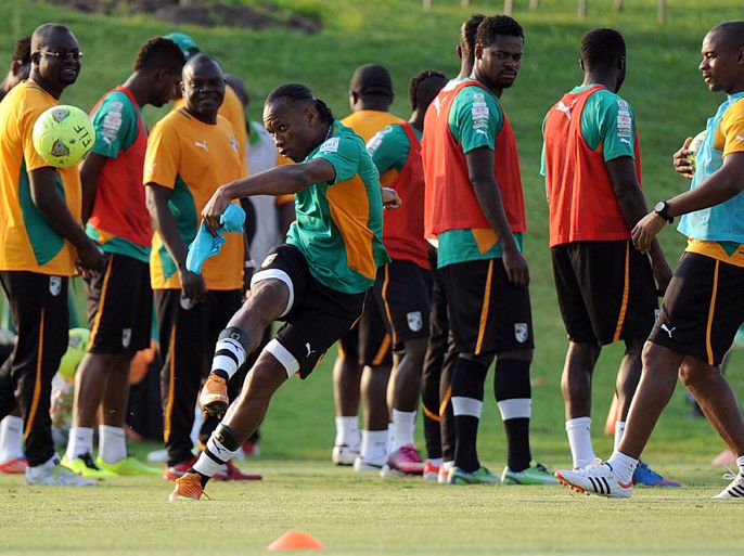 Ivory Coast's forward Didier Drogba during a training session in Rustenburg on February 1, 2013. Nigeria will play against Ivory Coast on February 3, 2013 in the 2013 African Cup of Nations tournament. AFP PHOTO / ALEXANDER JOE