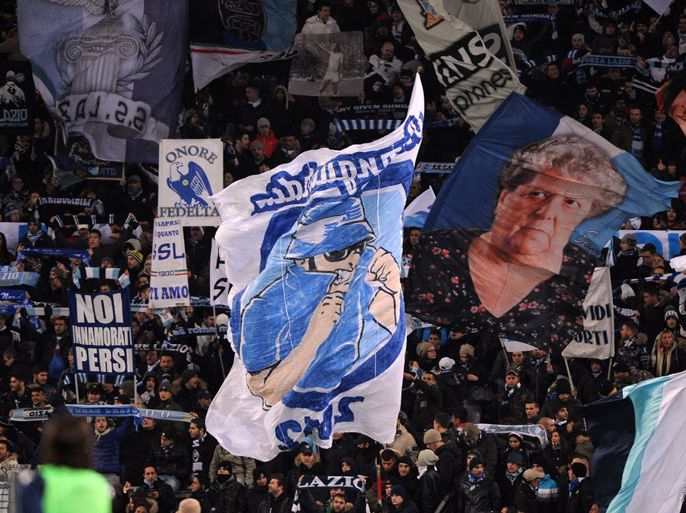 ROME, ITALY - FEBRUARY 09: The fans of Lazio during the Serie A match between S.S. Lazio and SSC Napoli at Stadio Olimpico on February 9, 2013 in Rome, Italy