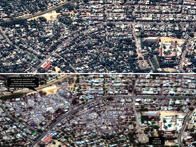 صورة تقارن بين ما كان عليه حال هذا الحي بولاية ميختيلا وسط البلاد وما أصبح عليه نهاية العام (الفرنسية)