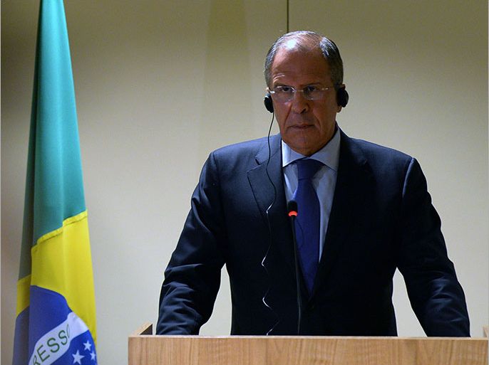 VAN071 - Rio de Janeiro, Rio de Janeiro, BRAZIL : Russian Foreign Minister Sergey Lavrov gives a press conference in Rio de Janeiro, Brazil on June 11, 2013. AFP PHOTO /VANDERLEI ALMEIDA