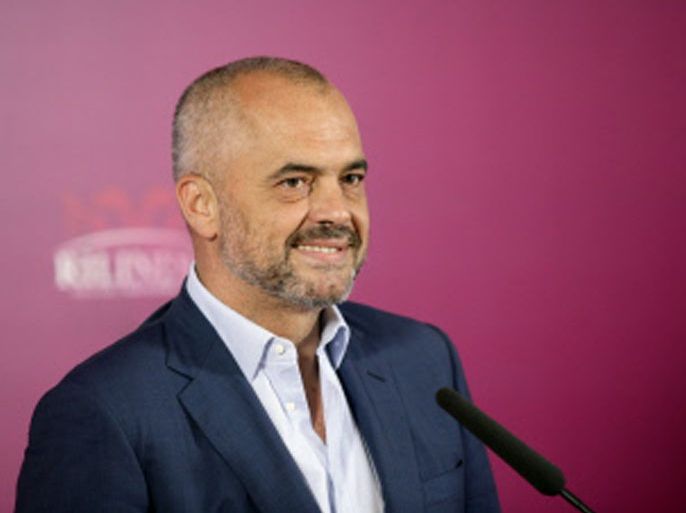 This photo taken on June 24, 2013 shows Albanian Socialist Party leader Edi Rama during a press conference in Tirana.