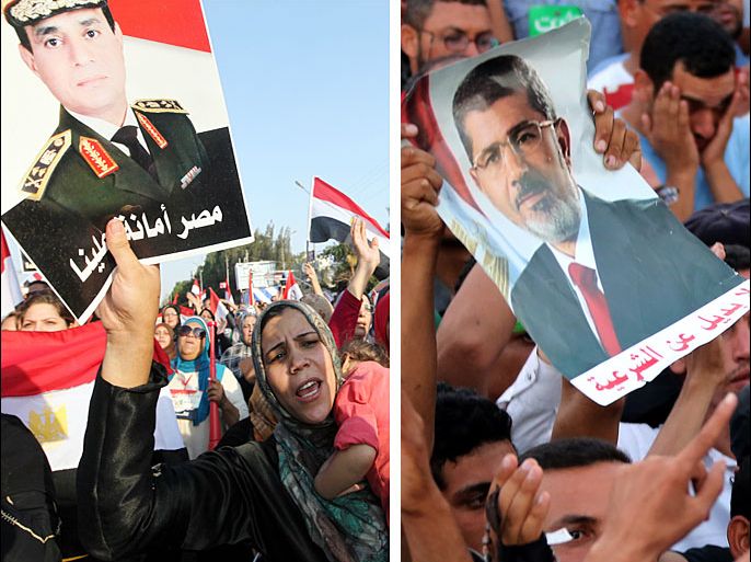 "الكومبو" تظهر فيها حشود الجانبين المؤيد والمعارض من المظاهرات التي تشهدها ساحات مصر حاليا - المصدر الأوربية