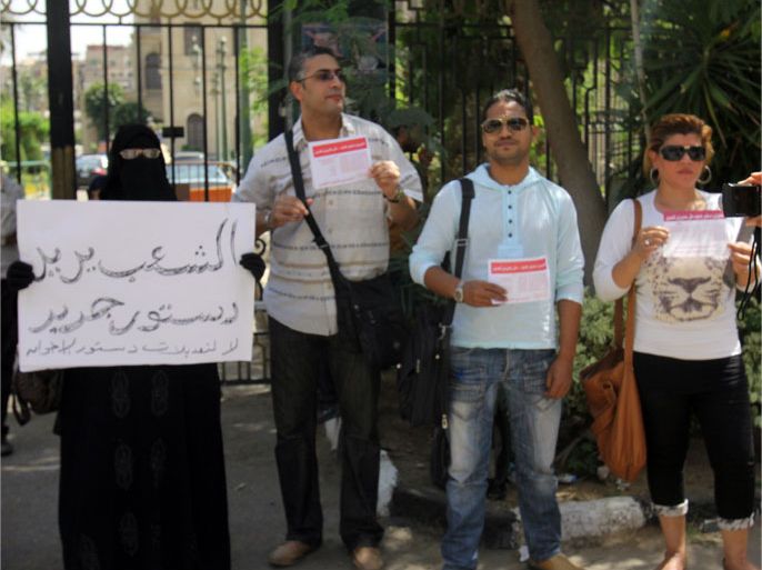 حملة لا لدستور الاخوان لا للتعديل جانب من وقفة الحملة اليوم أمام مجلس الشورى.