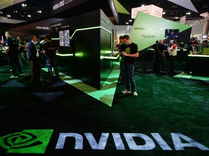 The Nvidia display is seen on the first day of the Electronic Entertainment Expo (E3) in Los Angeles, California, June 11, 2013. The Electronic Entertainment Expo (E3), an annual trade fair for the computer and video games industry, runs from June 11-13.
