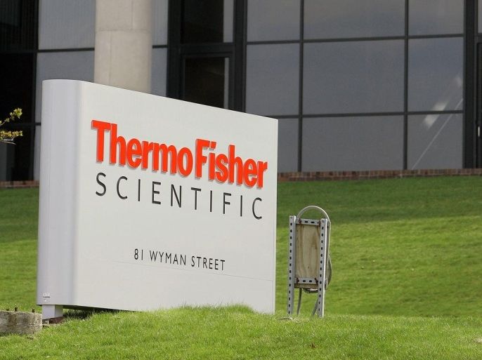 FILE - This April 26, 2007 file photo shows the exterior of Thermo Fisher Scientific Inc., of Waltham, Mass. Thermo Fisher is selling its cell culture, gene modulation and magnetic beads businesses to a General Electric Co. division for approximately $1.06 billion. GE said the deal is expected to close in the first part of 2014. The businesses, which had combined annual revenue of about $250 million in 2013, will become part of GE Healthcare's life sciences unit. (AP Photo/Stephan Savoia, File)