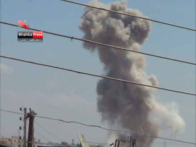 إلقاء البراميل المتفجرة على بلدة حيان بريف حلب