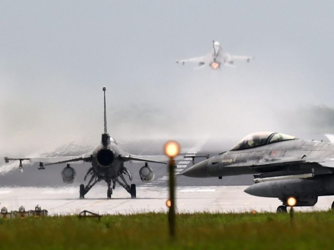 A Greek F-16 fighter jet takes off at the Air Force airfield in Jagel, Germany, 12 May 2014. Associations of Air Force, Army and Navy will train cooperation during the NATO maneuver 'Jawtex 2014', which involves around 4,200 soldiers from 12 nations.