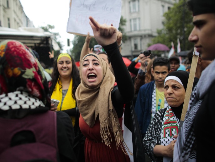 مظاهرة مؤيدة للفلسطينيين في برلين ومنددة بالعدوان على غزة (أسوشيتد برس)