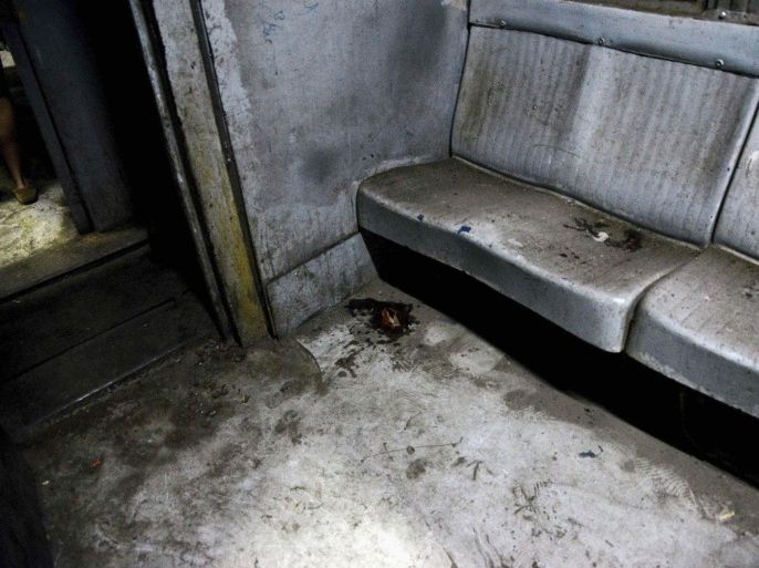 The interior of a train is pictured after a bomb blast in Alexandria July 3, 2014. Two people were killed in clashes, and a bomb blast in a train wounded nine, after a day of protests marking the anniversary of Egyptian president Mohamed Morsi's ouster, security officials said. REUTERS/Al Youm Al Saabi Newspaper (EGYPT - Tags: POLITICS CIVIL UNREST TRANSPORT ANNIVERSARY) EGYPT OUT. NO COMMERCIAL OR EDITORIAL SALES IN EGYPT