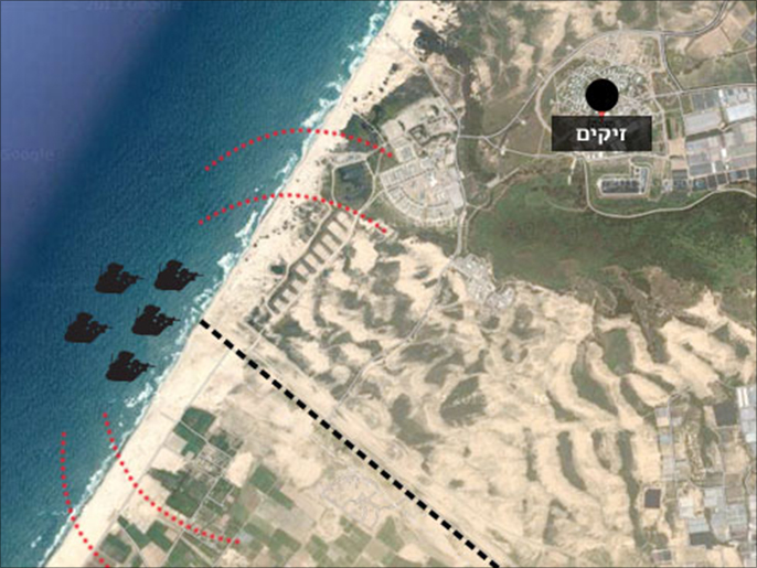 ‪‬ مخطط لعملية اقتحام قاعدة زيكيم حسب رواية الجيش الإسرائيلي(الجزيرة)