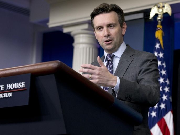 White House press secretary Josh Earnest speaks during the daily news briefing at the White House, in Washington, Monday, Sept. 22, 2014. Earnest answered questions about White House security, the United Nations General Assembly, and other topics. (AP Photo/Carolyn Kaster)