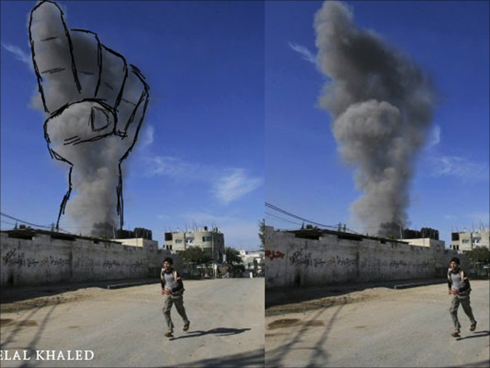 ‪سحابة دخان بعد انفجار حولها المصور بلال خالد لشارة للنصر‬ (الجزيرة نت)
