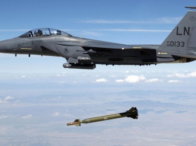 A U.S. Air Force F-15E Strike Eagle aircraft from the 492nd Fighter Squadron, Royal Air Force (RAF) Lakenheath, United Kingdom (UK) releases a GBU-28 "Bunker Buster" 5,000-pound Laser-Guided Bomb over the Utah Test and Training Range during a weapons evaluation test hosted by the 86th Fighter Weapons Squadron (FWS) from Eglin Air ForceBase, Florida, in this August 5, 2003 photograph, obtained by Reuters on August 2, 2009. The Pentagon is seeking to complete the integration of an ultra-large "bunker-buster" bomb on the most advanced U.S. bomber as soon as July 2010, the Air Force said Sunday August 2.