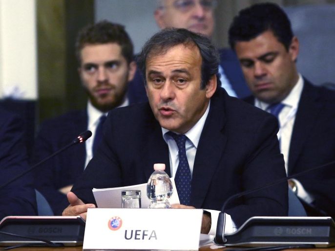 UEFA soccer President Michel Platini during the second day of the informal ministerial meeting on sport at Ministry of Foreign Affairs, Rome, Italy, 21 October 2014.