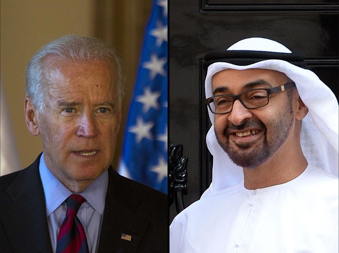 صورة (كومبو) جوزيف بايدن نائب الرئيس الأميركي (Joe Biden) ولي عهد أبو ظبي محمد بن زايد آل نهيان (Mohamed bin Zayed Al Nahyan)