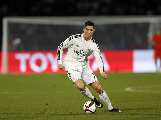 MARRAKECH, MOROCCO - DECEMBER 20: Cristiano Ronaldo of Real Madrid CF in action during the FIFA Club World Cup Final match between Real Madrid CF and San Lorenzo at Le Grand Stade de Marrakech on December 20, 2014 in Marrakech, Morocco.